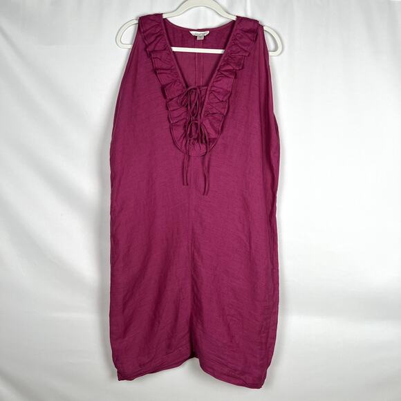 Garnet Hill Dresses & Skirts - Garnet Hill Woman size S 100% Linen Oversized Shift Dress Ruffle Tie Breathable